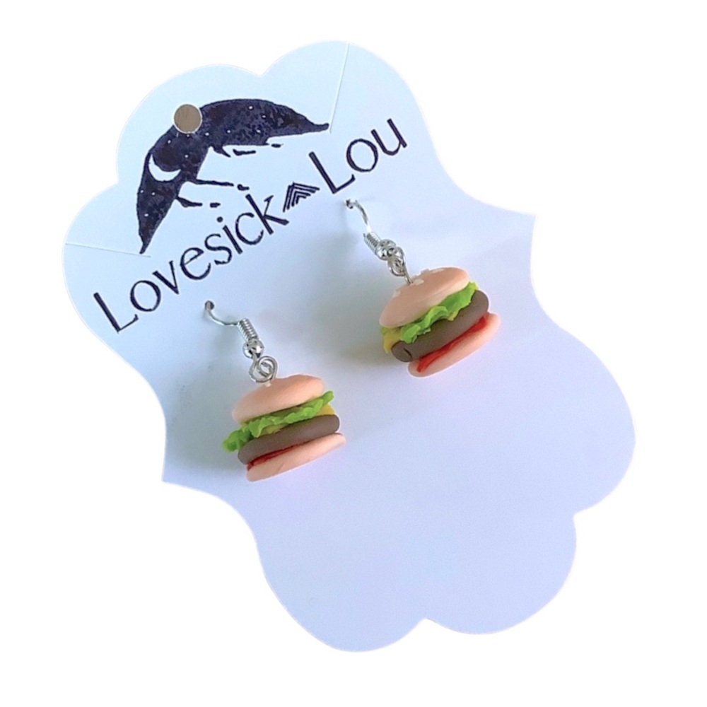 🍔Unique Handmade Polymer Clay Hamburger Earrings